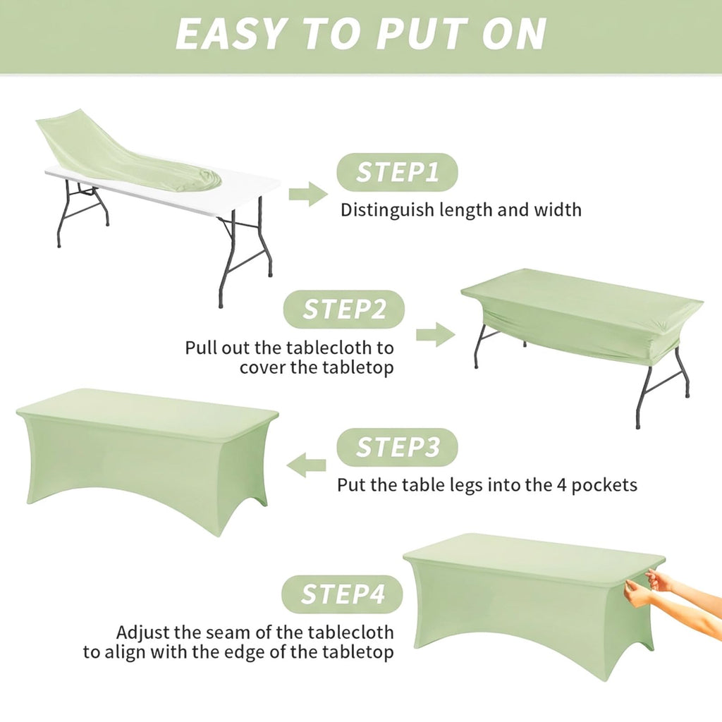 3 Pack 6FT Sage Green Tablecloth Rectangle Spandex Table Cover