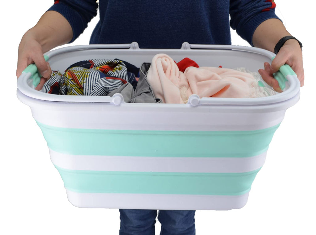 29L(7.6 Gallon) Collapsible Tub with Handle-Portable Outdoor Picnic Basket-Space Saving Storage Container, Water