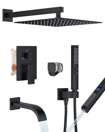 Shower System with Tub Spout, Bathtub Shower Faucet Set Matte Black