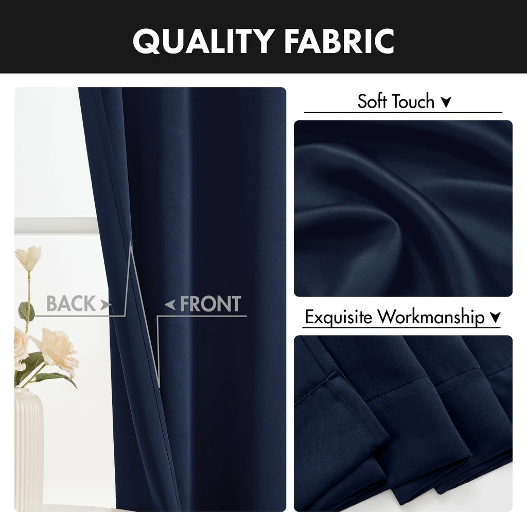 4 Panels Short 36 Inch Blackout Kitchen Window Curtain Navy Blue