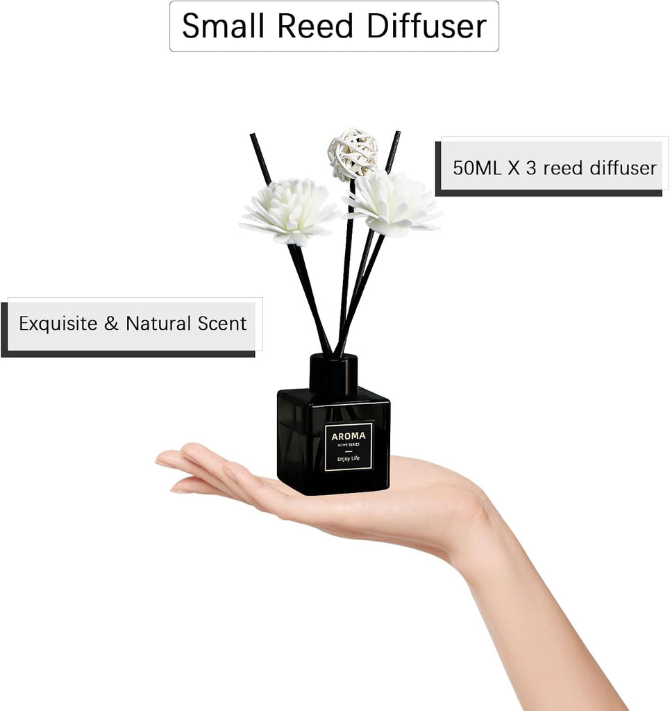 Reed Diffuser,Lavender Scented Oil Diffuser with 15 Sticks,(50ml) x 3 Home Fragrance Reed Diffuser Living - Set of 3