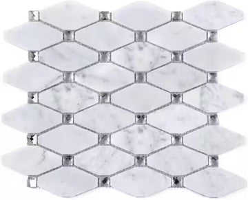Premium Carrara Diamond Insert Decorative Marble Mosaic Sheet Kitchen Backsplash Wall and Floor, Spa, Pool (Box of 5