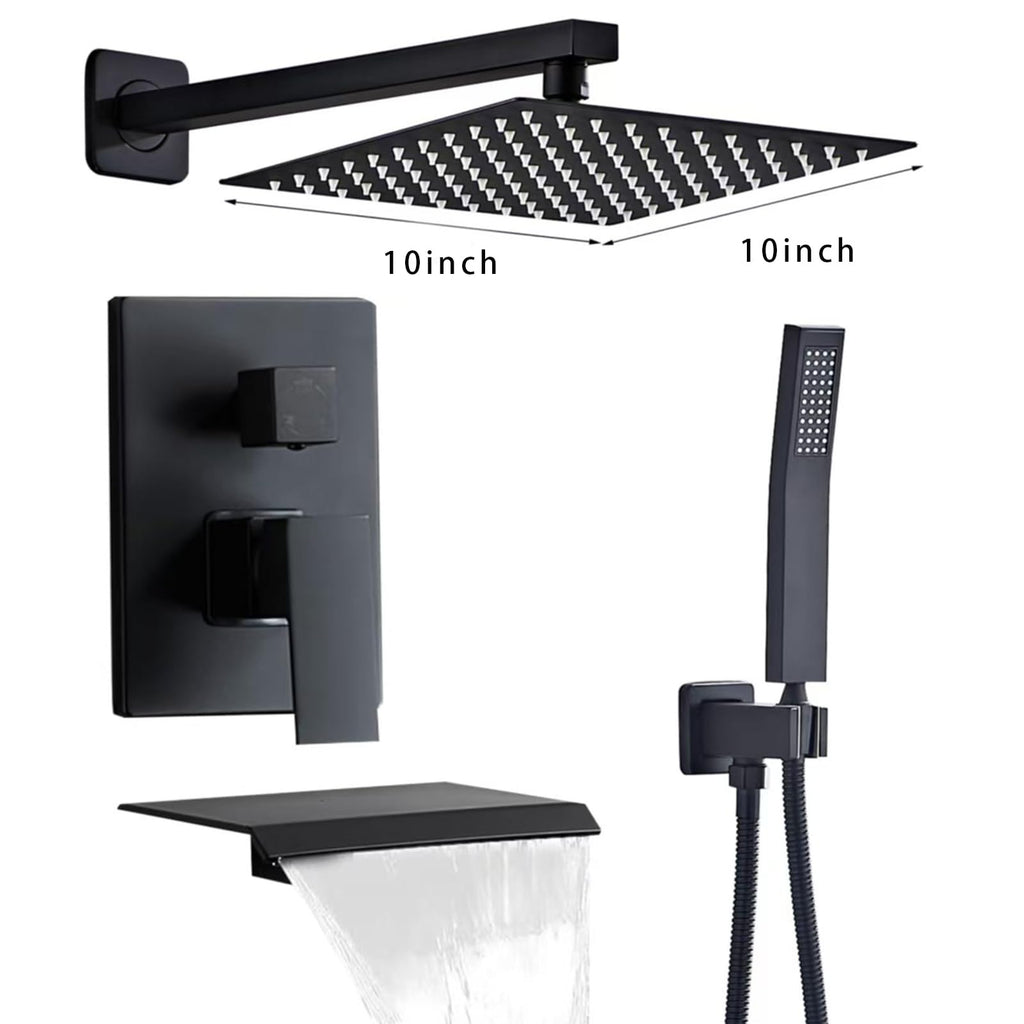Matte Black Shower Faucet Set with Tub Spout 10 Inch