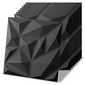 100 Pack Decorative 3D Wall Panels, 97 Sq.Feet PVC Interior Wall Décor, 11.8"x11.8", Black
