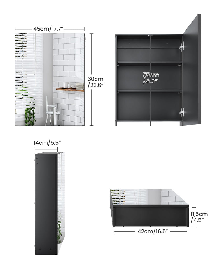 Bathroom Medicine Mirror Cabinet, 17.7'' x 23.6'', Wall-Mounted Bathroom Vanity with Mirror, Bathroom Medicine