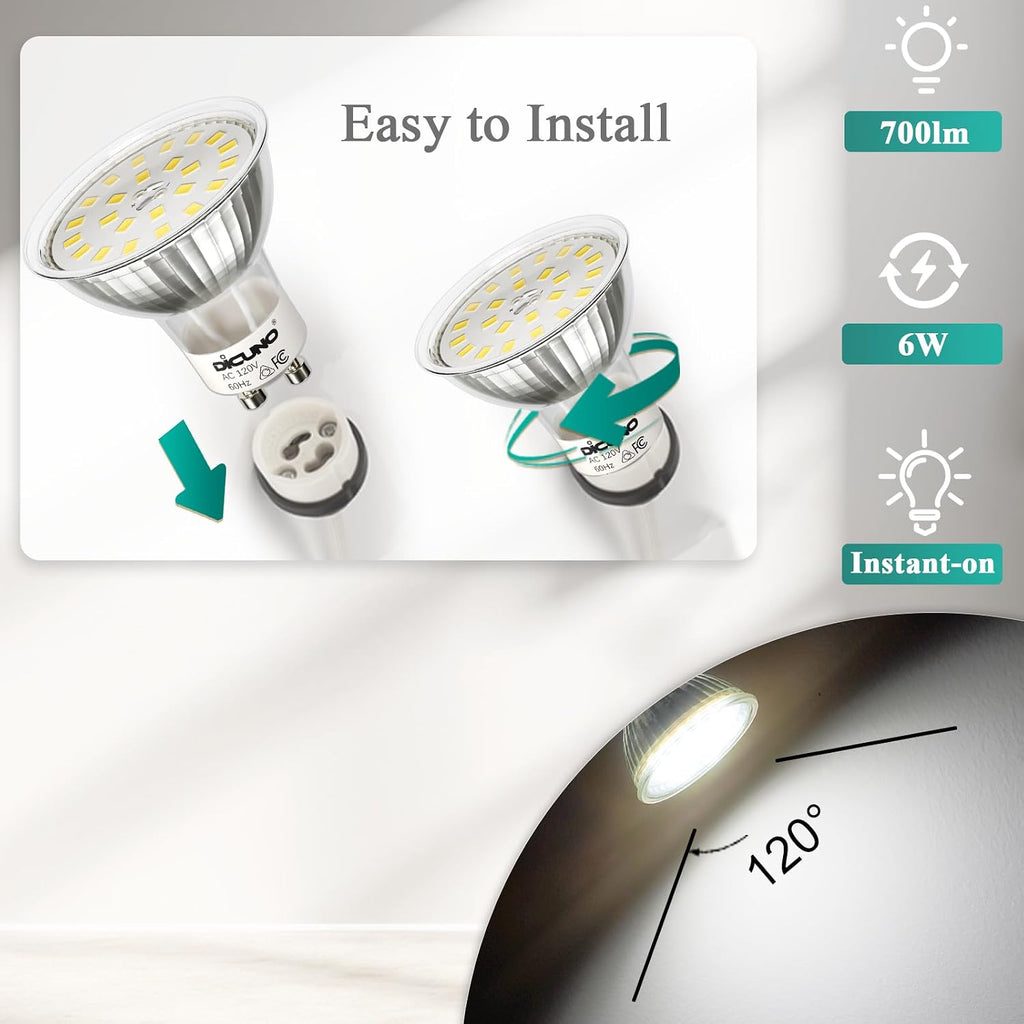 GU10 LED Bulb Dimmable, Daylight White 5000K, 60 Watt, 700LM, 6-Pack