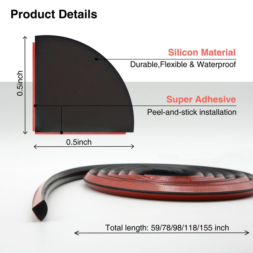 Flexible Silicone Quarter Round Molding Baseboard Trim 155In-Black
