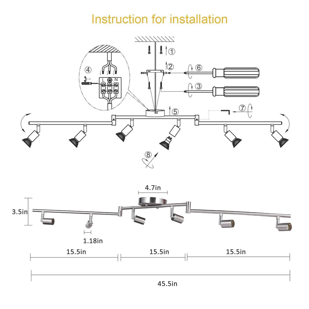 Adjustable Dimmable Track Lighting Kit, Flexible Foldable Arms,Satin Nickel Kitchen,Hallyway Bed Room