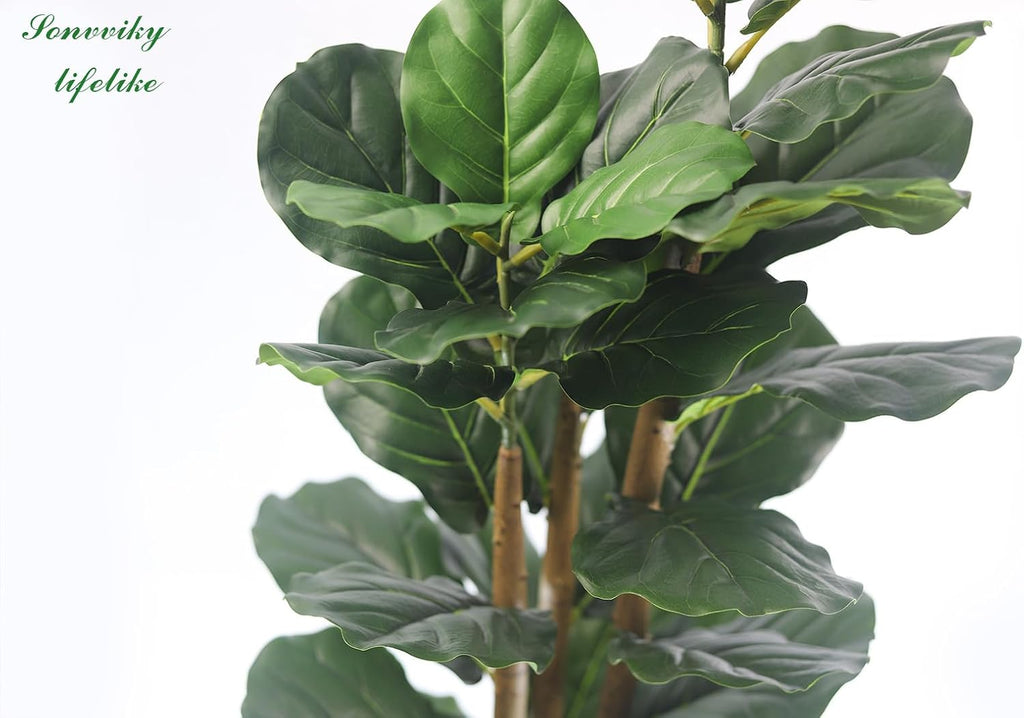 Artificial Fiddle Leaf Fig Tree 5ft - Fig Tree Artificial,Faux Fiddle Leaf Fig Tree with Realistic Resin Trunk &