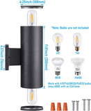 Modern Outdoor Cylinder Wall Lights 12", Up and Down Porch Patio Lights, Matte Black Waterproof Wall Sconce, Aluminum