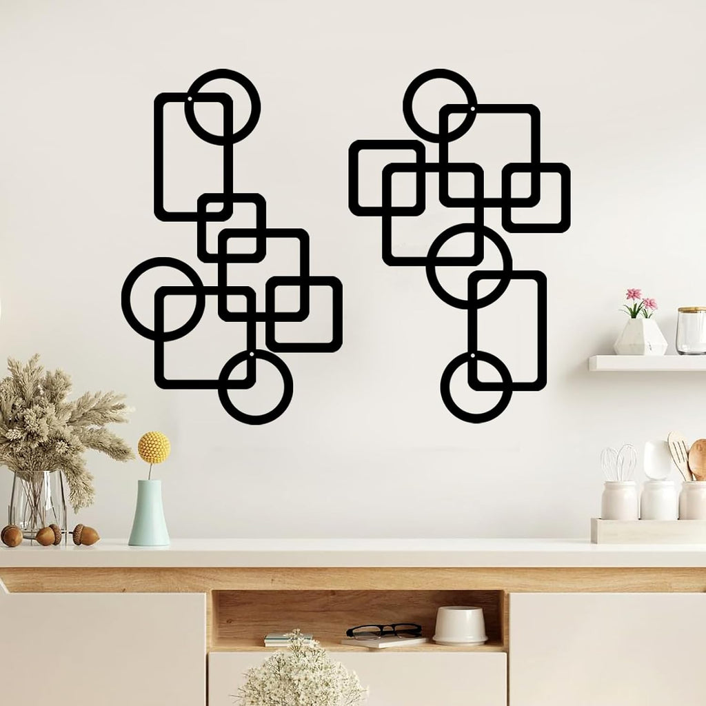 Black Abstract Metal Wall Art Decoration Minimalist Decor 3D Textured Square Logo Metal Wall Sculpture Bedroom - Set of 2
