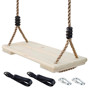 Wooden Swing Seat, Nostalgic Outdoor Wood Swing for Kids, Tree Straps Set Accessories for Backyard Patio Garden