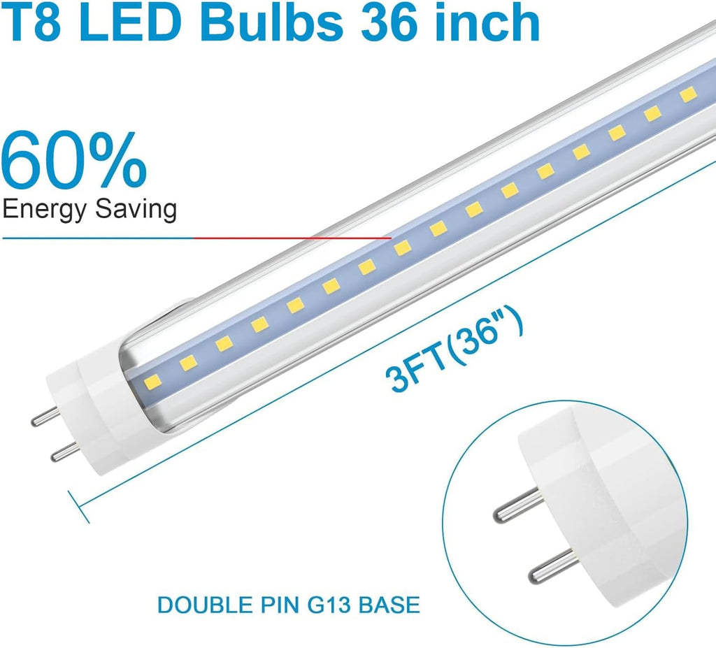 3FT LED Tube Light, T8 T10 T12 LED Light Bulb, 14W(30W Equiv.), 5000K Daylight, 1600LM, 36 Inch F30T12 Fluorescent