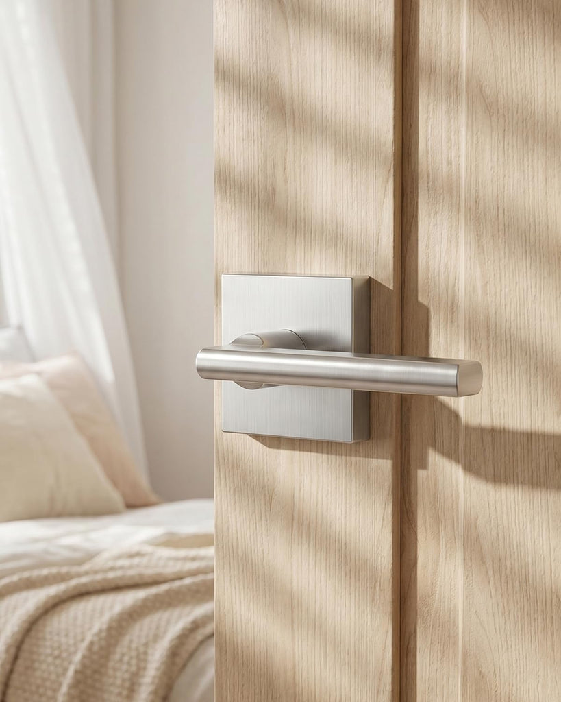 Brushed Nickel Door Handles Interior, Privacy Bedroom - 3 Pack