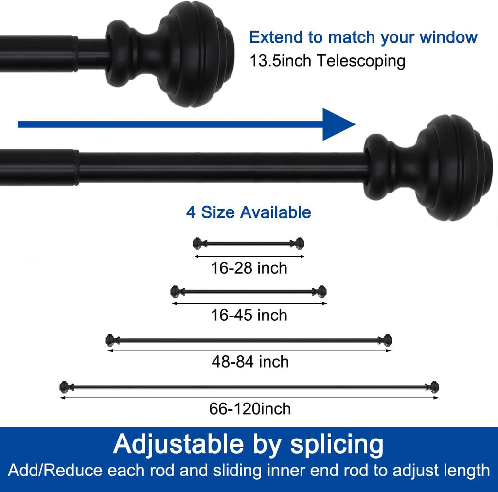 Curtain Rods for Windows 48-84 inch,3/4 inch Heavy Duty Adjustable Decorative Curtain Rod with Modern Finials,Window