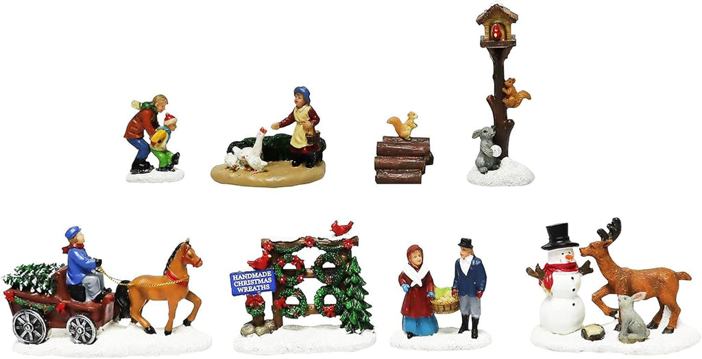 20-Piece Lighted Christmas Village Set with LED Lights Battery Operated Miniature Holiday Town Display Hand-Painted