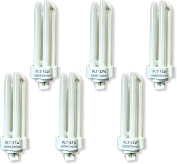 6pack PLT 32W Triple Tube Fluorescent Light Bulb, 5000K Bright White Daylight 4-Pin GX24-3 Type Base,High