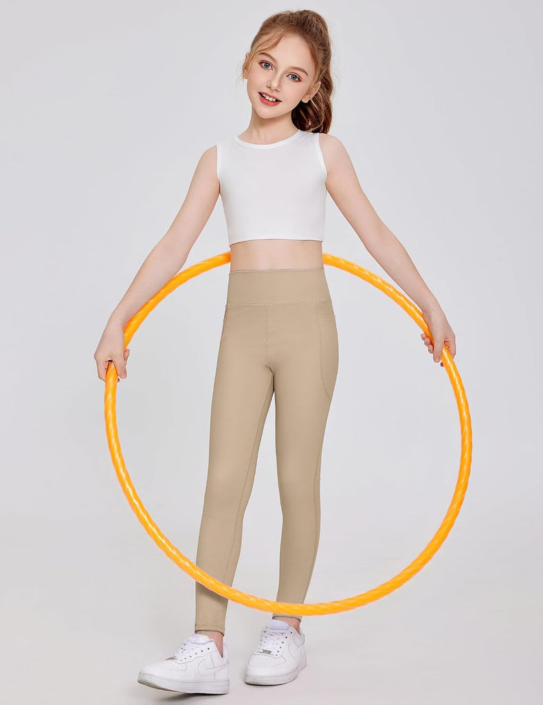 Girls Athletic Leggings Kids High Waist Yoga Pants with Pockets
