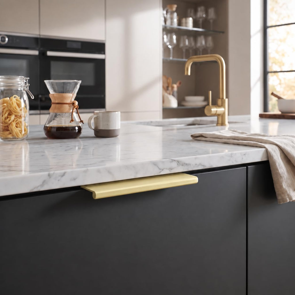 2 Pack 6 inch(152mm) Hole Center Brushed Gold Finger Edge Pulls Drawer pulls Matte Gold Finger Edge Pull Solid Zinc