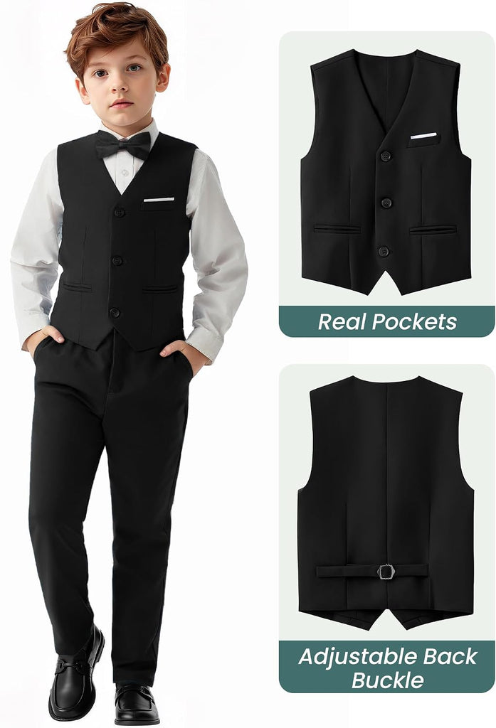 Boys Formal Dress Suits 5 Piece Slim Fit Dresswear Suit Set with Kids