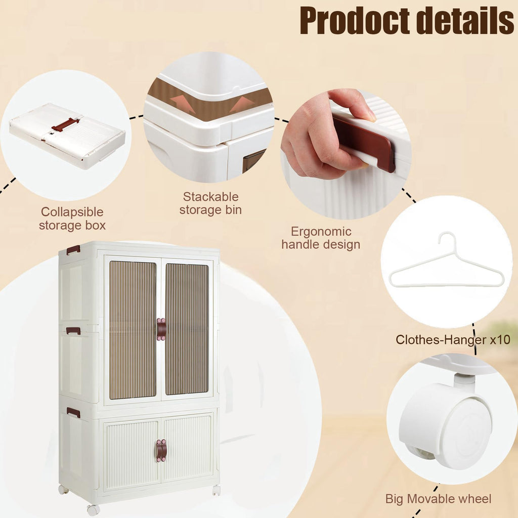 Portable Wardrobe Closet Storage Organizer for Clothes, Folding Storage Bins with Lid, Stackable Storage Box with