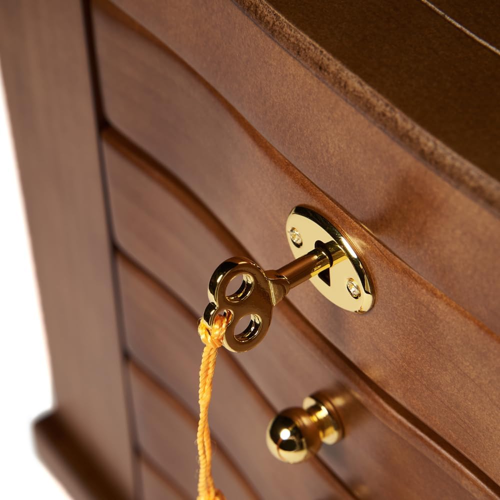 Wooden Jewelry Box for Women, Solid Wood Jewelry Organizer with Mirror and 3-Drawer, Ring,Necklacel,Vintage Style
