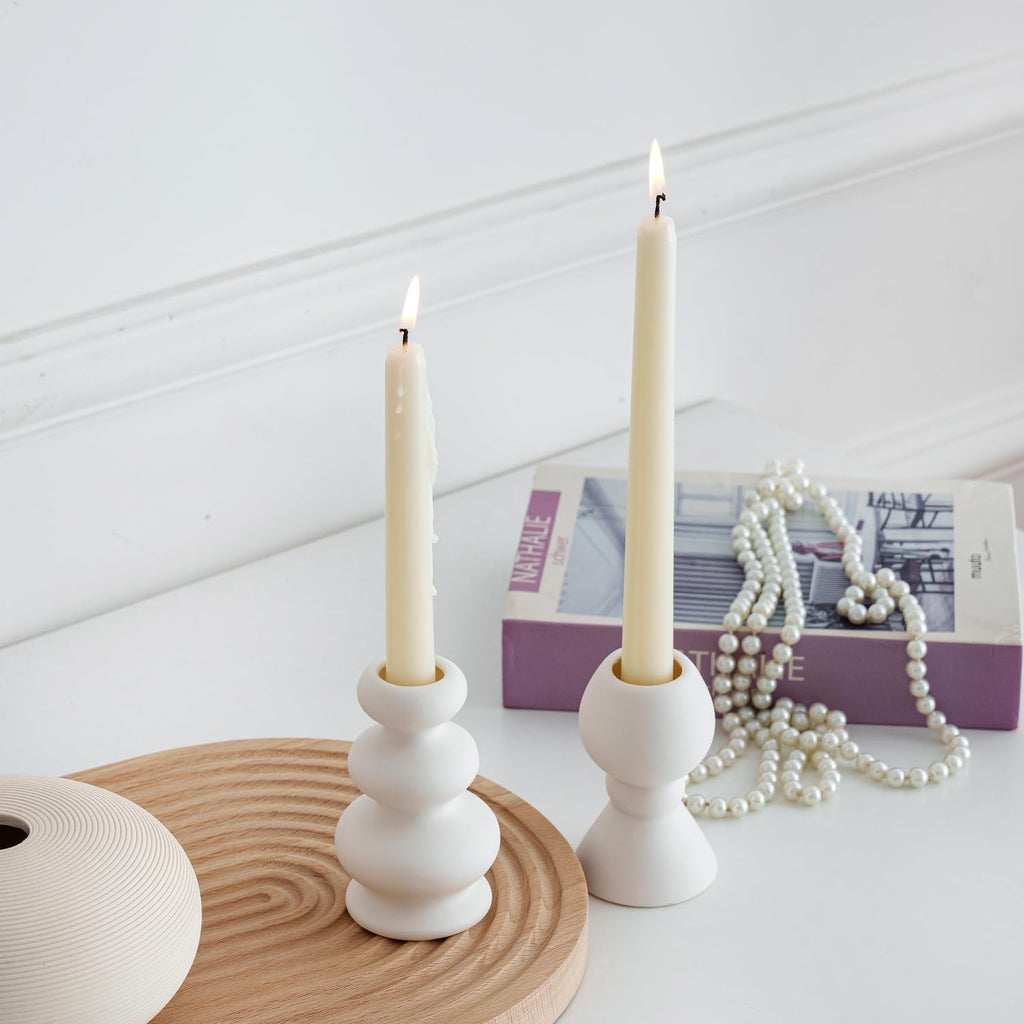 Taper Ceramic Candle Holders, Set of 2 Matte Boho Decorative Candlestick Holders, Table Decor Centerpiece Decor