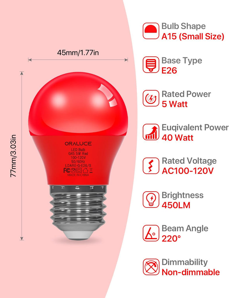 Red Light Bulbs Outdoor Indoor, A15 Color Lights Bulb