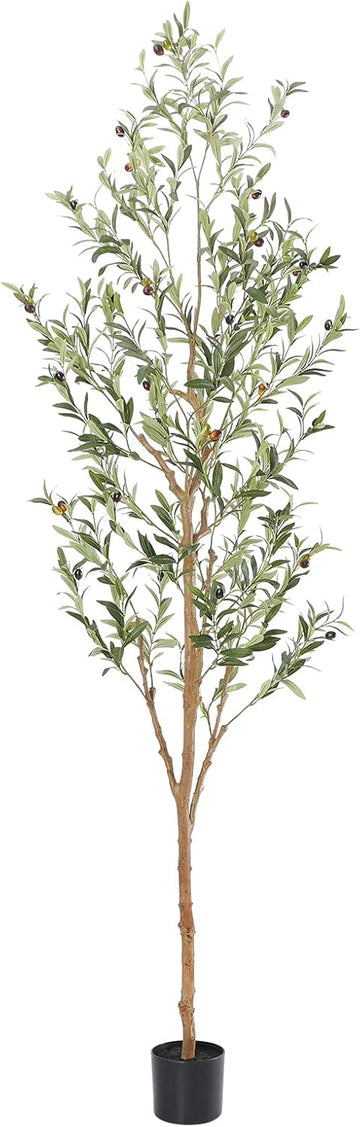 Faux Olive Tree 7ft,Olive Trees Artificial Indoor with Natural Wood Trunk and Realistic Leaves and Fruits. 7