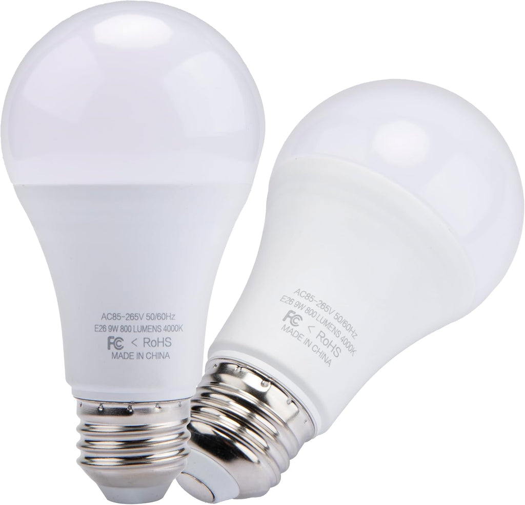 2 Pack 9W 800LM 4000K Garage Door Opener LED Light Bulbs A19 E26 Base White