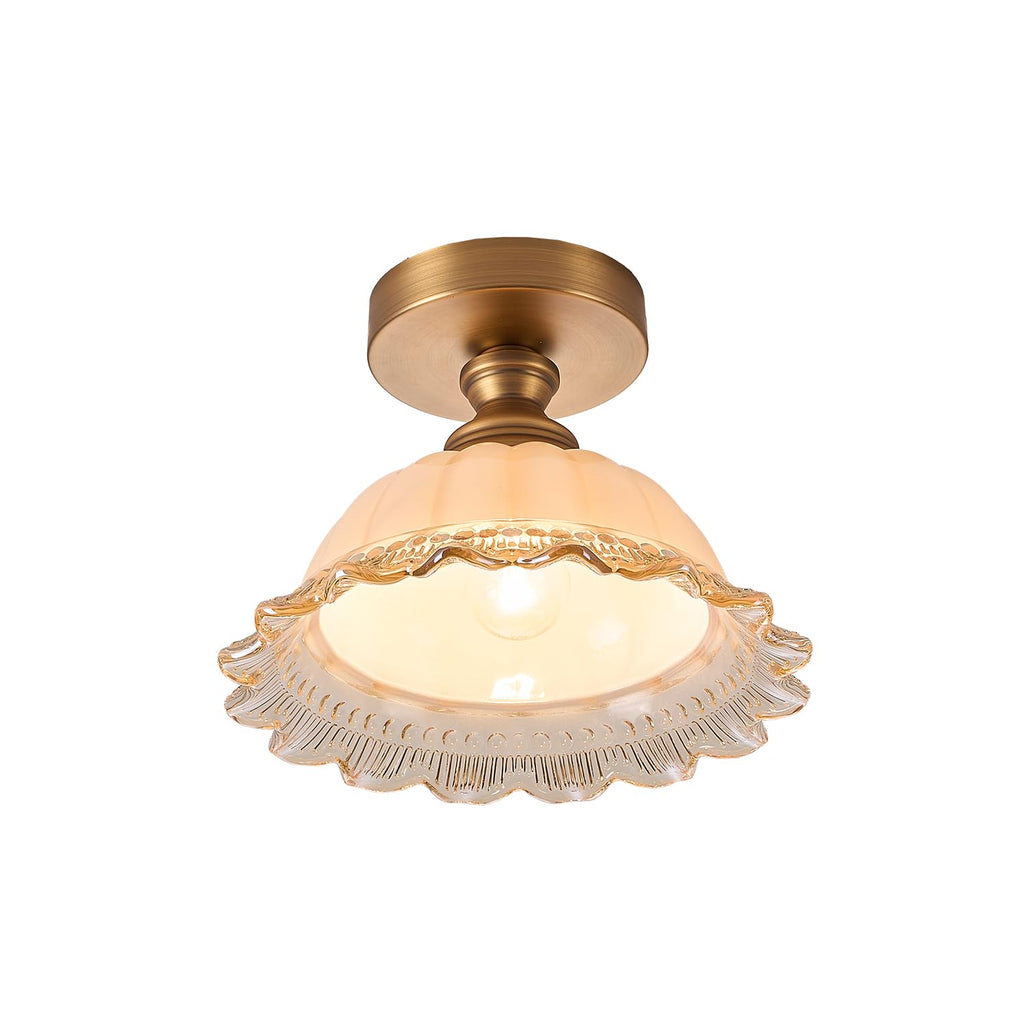 1 Light Brass Ceiling Light Fixture Vintage Close to Ceiling Light