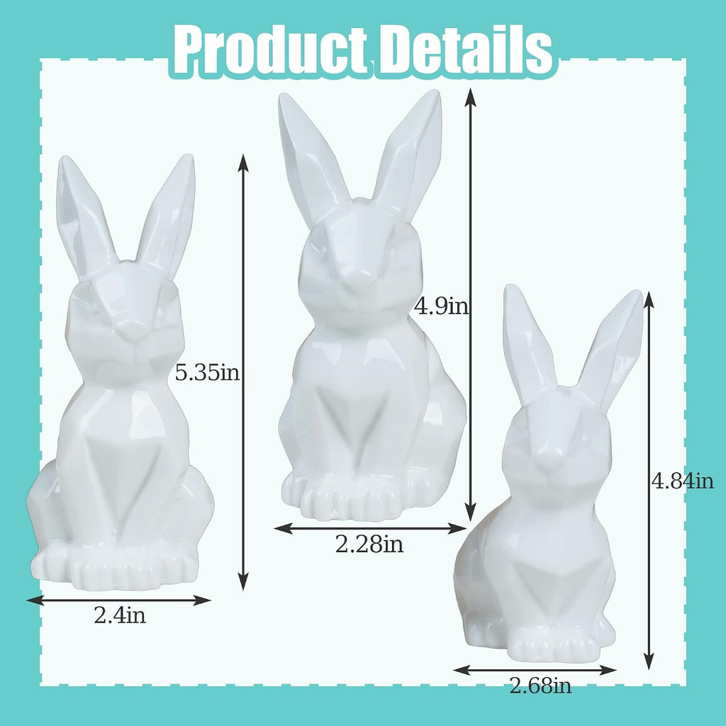 Easter Bunny Decorations, Ceramic White Rabbit Statues Ornaments, Lighted Bunny Table Centerpiece for Easter - Set of 3