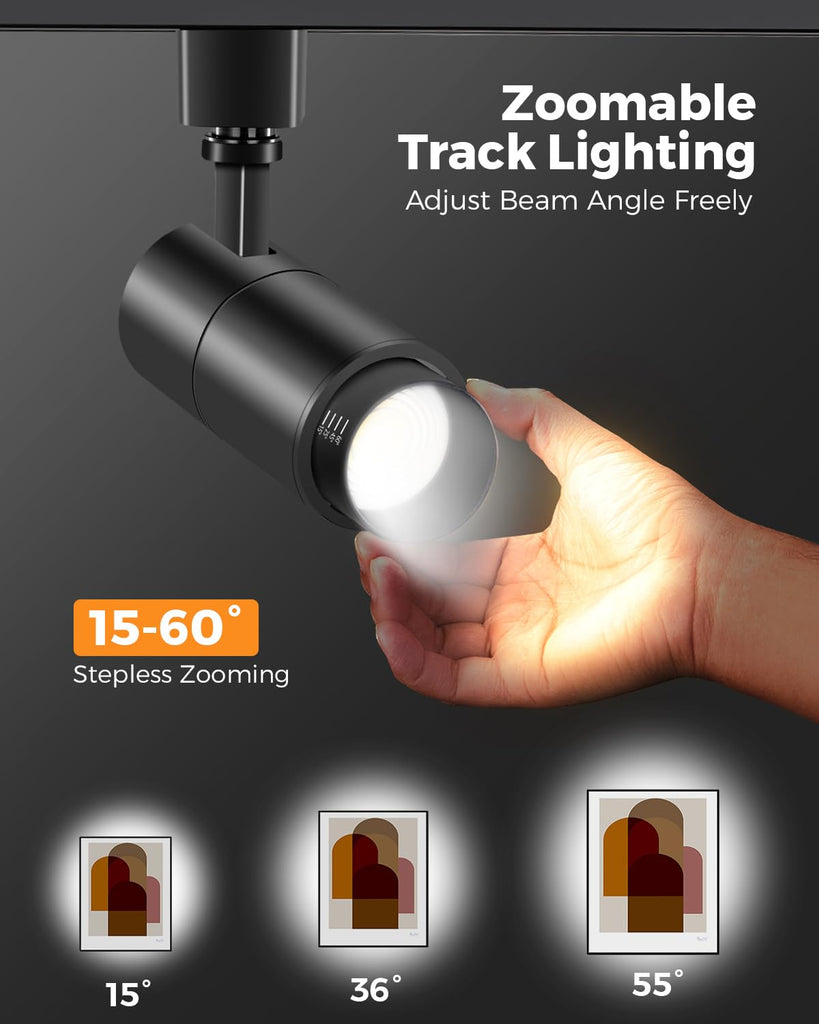 Zoomable 10W LED Track Lighting Heads H Type, Black 4 Pack