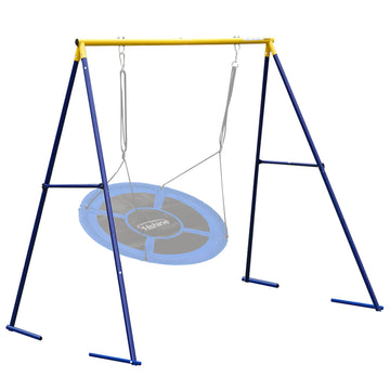 43" Saucer Tree Swing Metal Frame Full Steel Swing Stand, Swing Set 71" High Textilene & Full Metal Tubes (Blue Stand)