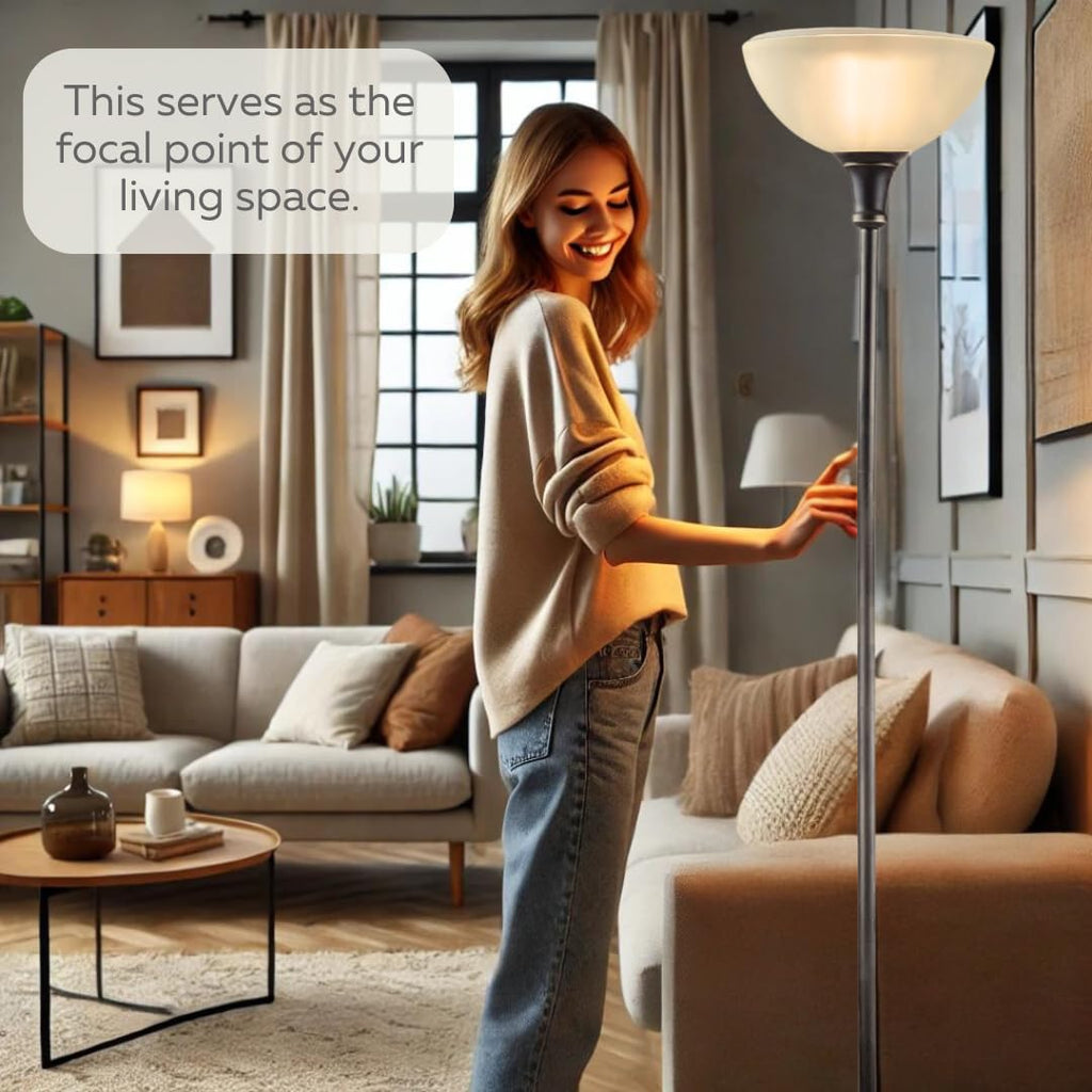 Bronze Floor Lamp, 72'' Torchiere with Glass Shade, Modern Floor Lamp s, Office