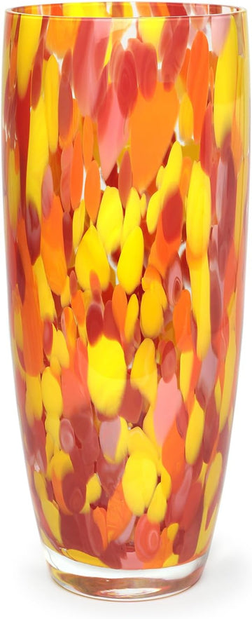 Murano Style Glass Vase Hand Blown Orange Confetti Effect Home Decor AD3