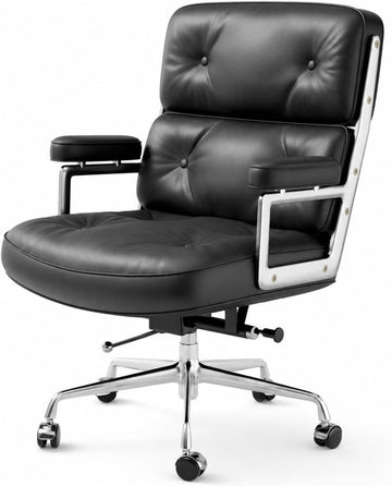Home with Top Grain Leather, Padded Armrests, Mid-Back Upholstered Executive Leather Desk Chair, Aluminum Frame
