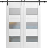 Modern Double Barn Door 60x96 inches with Opaque Glass/Sete 6003 White Silk / 13FT Rail Track Set/So