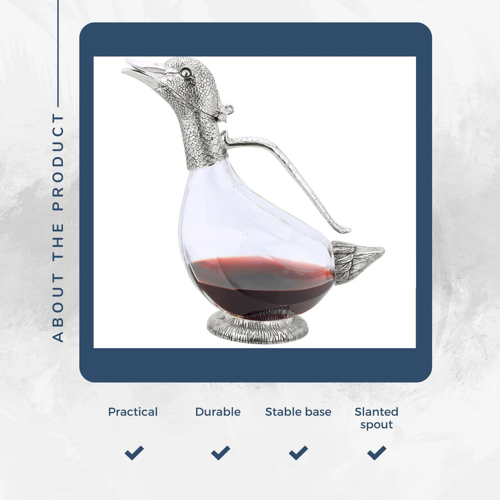Regent Silverplated Duck Decanter 25.3 oz, 750ml Carafe, Wine Gift, Decanter for Wine, Men/Women's Good Gift on