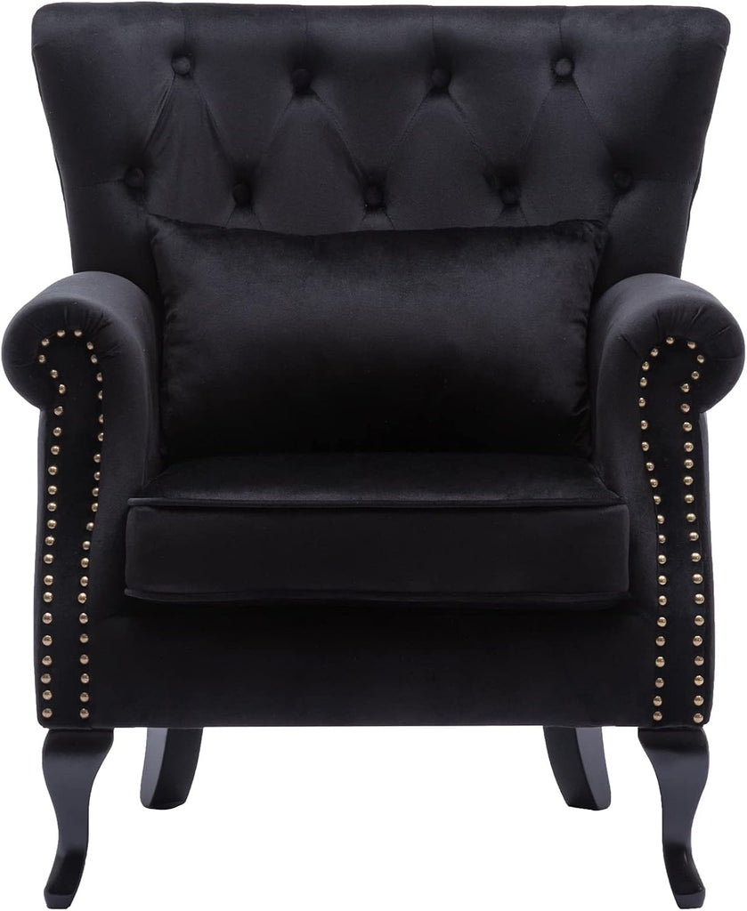 Mid-Century Modern Accent Chair Comfy Tufted Single Sofa Chair Wingback Armchair with Pillow for Club, Living Room