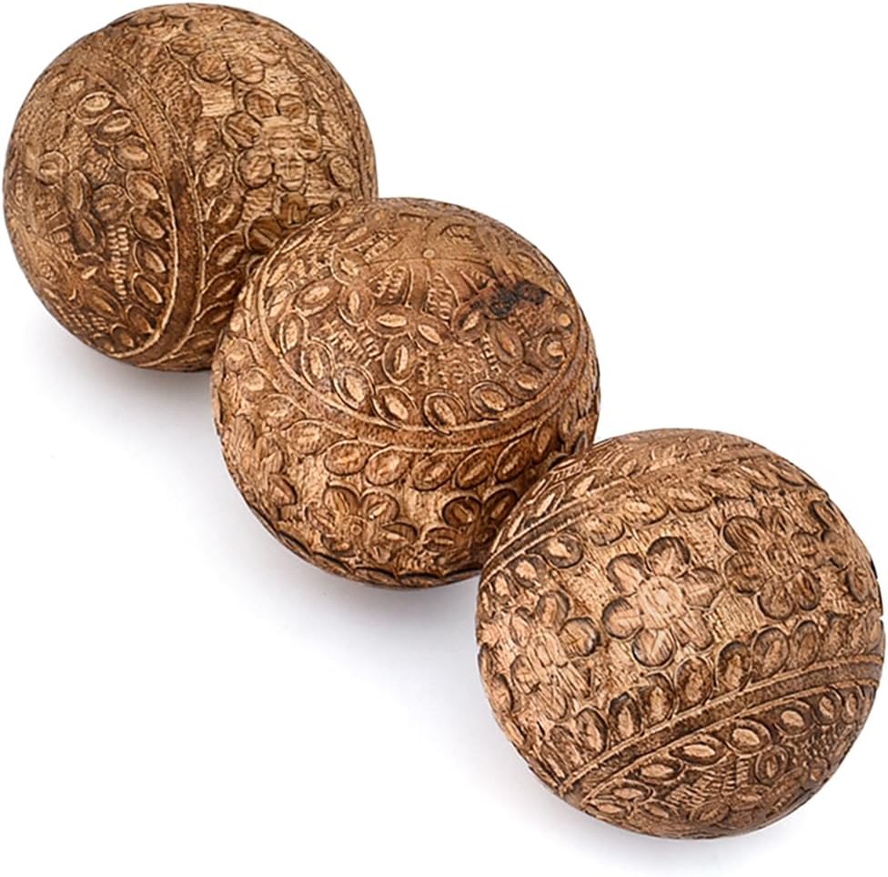 Decorative Ball Mango Wood Centerpiece or Individual Use Ideal for Use in Living, Dining Room | Coffee Table - Set of 3