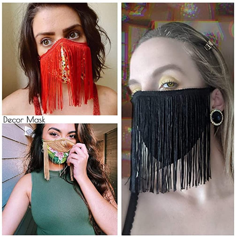 Trim Tassel 8 inch Wide 2 Yards Long for Clothes Accessories Latin Wedding Dress DIY Decoration (8in,Black)