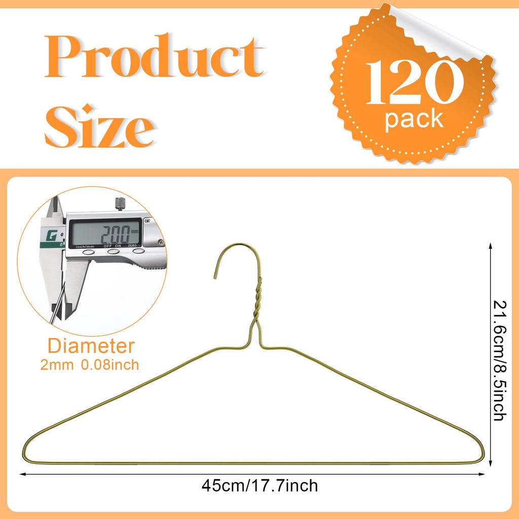 120 Pcs Wire Hangers Bulk Dry Cleaner Hangers, Gold