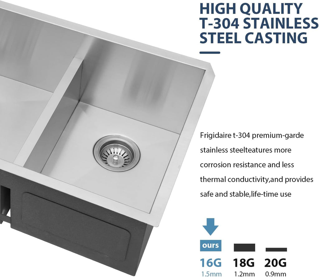 32 Inch Undermount Double Bowl Kitchen Sink 16 Gauge Stainless Steel with Smart Low Divider 32x19 Inch Double Bas