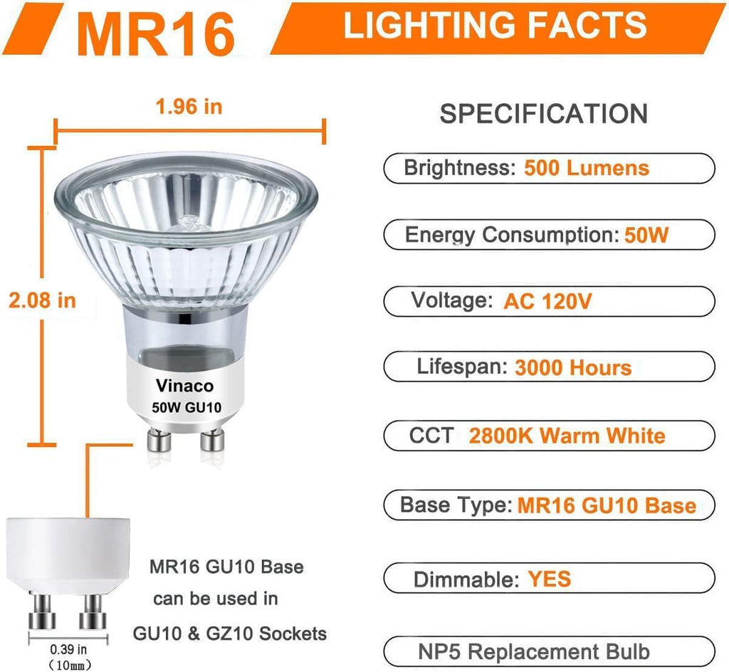 Halogen GU10 Bulb Dimmable 50W 2800K Warm White for Candle Warmer