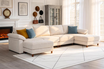 145'' Oversized L Shape Modular Cloud Sectional Sofa, Deep Seat Sofa, Beige