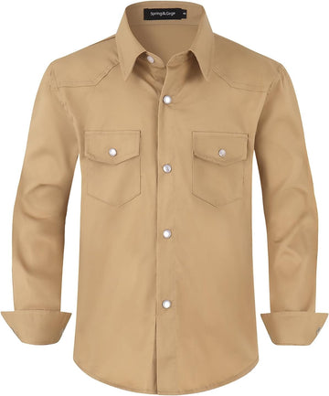 Boys Long Sleeve Western Cowboys Pearl Snap Button Down Shirts