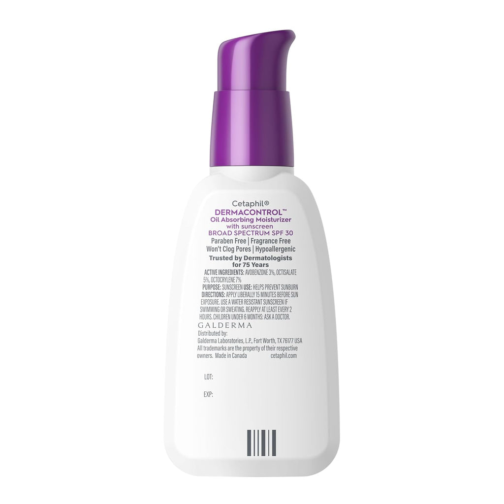 DermaControl Oil Absorbing Moisturizer with SPF 30, For Sensitive, Oily Skin, 4 Fl oz, Absorbs Oil, Reduces Shine, Hydrates, Protects, No Added Fragrance