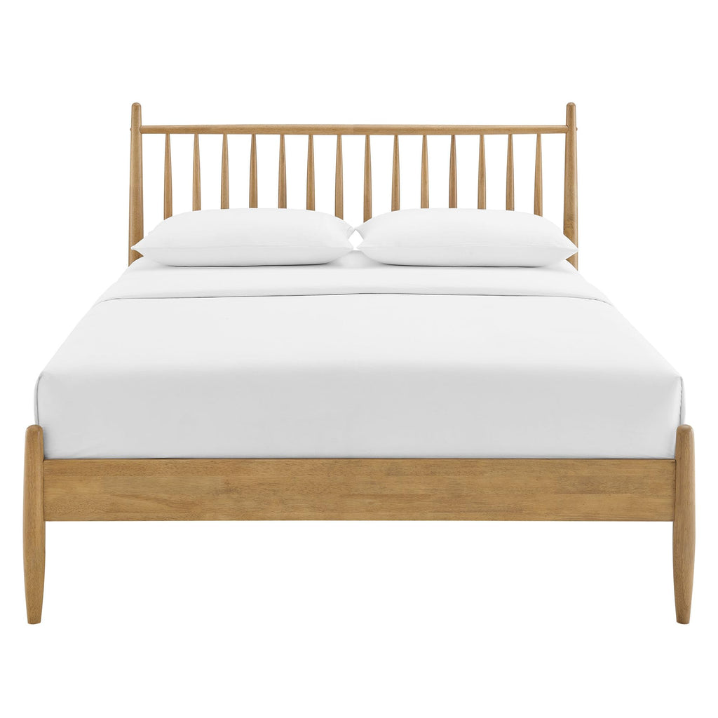Zane King Size Spindle Bed in Light Oak - Solid Wood Platform Bed Frame with Headboard, No Box Spring Needed