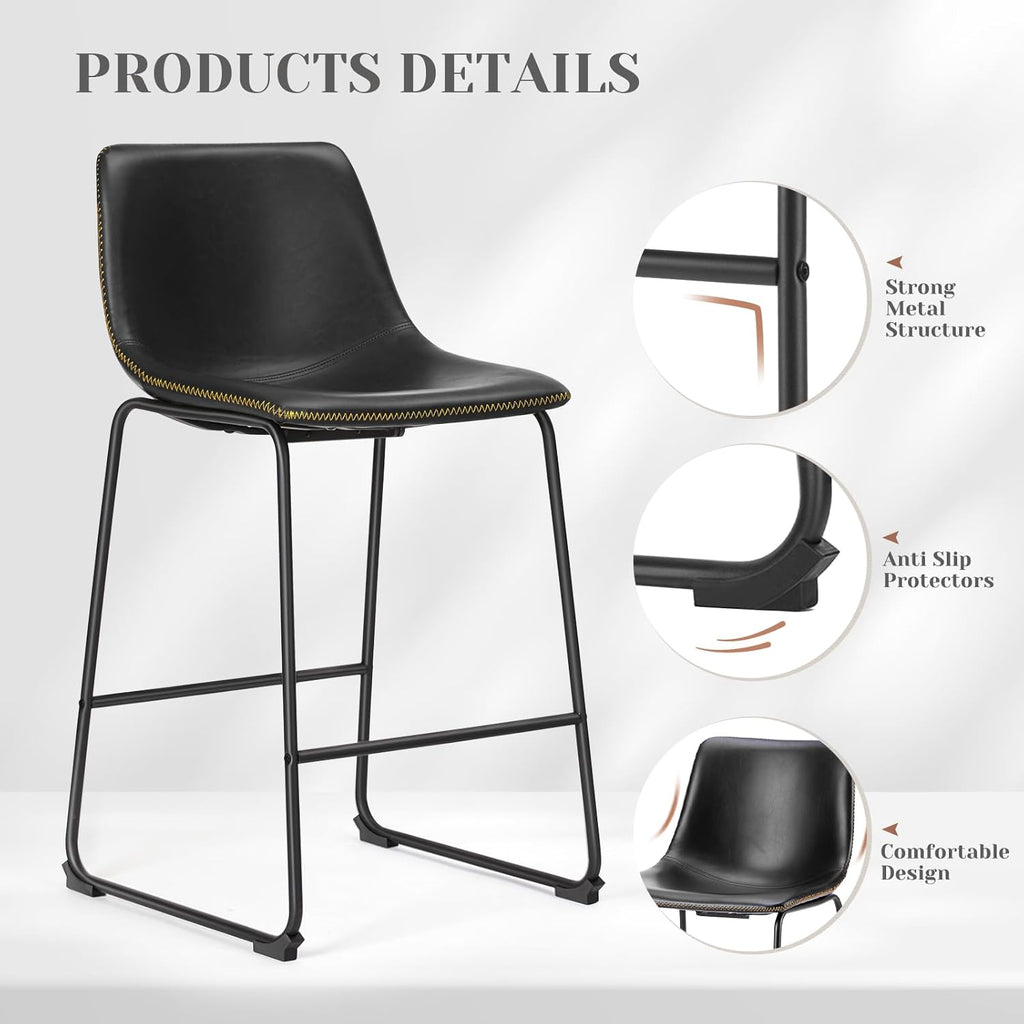 Counter Height Bar Stools Set of 4, 30 inch Height Stool Faux Leather Barstools with Back, Armless
